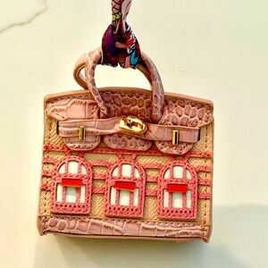 Mini Pink House Small leather Bag Headphone Bag or bag charm